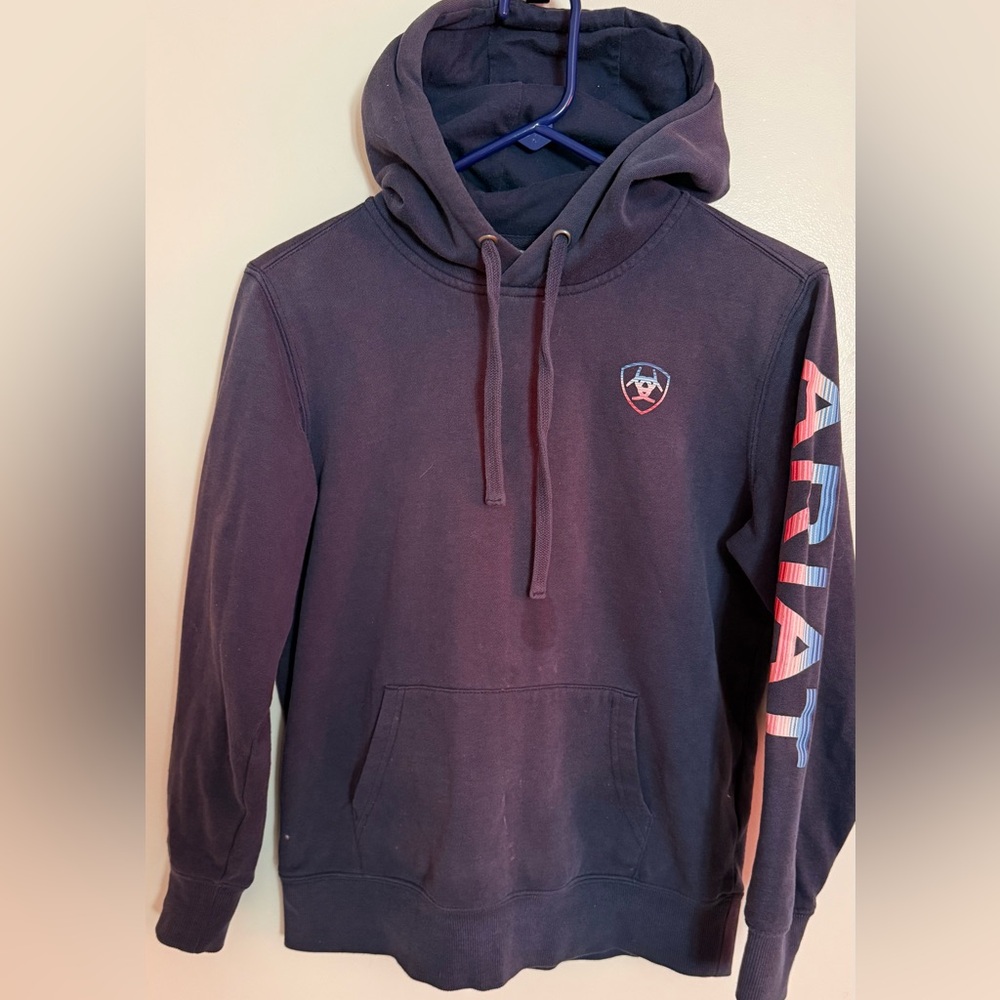 Ariat Navy Hoodie with Pink & Light Blue Sleeve Graphic